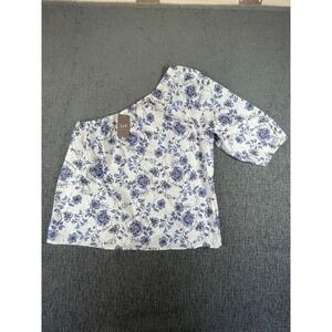J. Jill Blue Floral One Shoulder Blouse Petite Medium NWT 277672